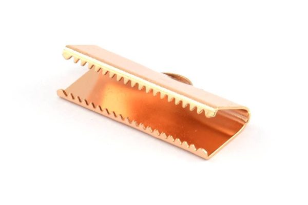 Choker Crimp Ends, 4 Rose Gold Plated Brass Large Ribbon Crimp Ends With Loop, Findings (25x10mm) A0041 Q0420 on Sale
