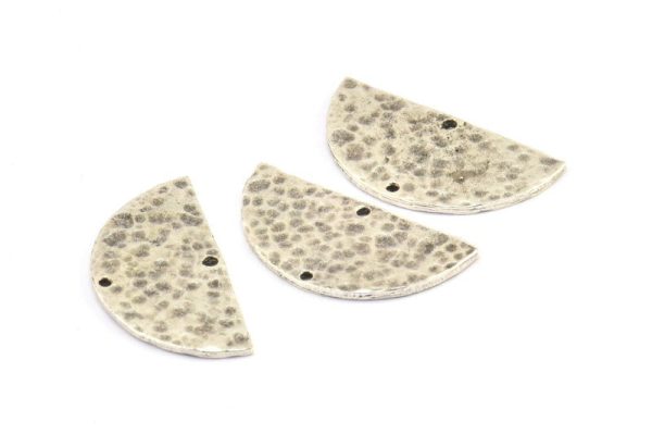 Hammered Half Moon, 2 Hammered Antique Silver Plated Brass Semi Circle Blanks with 2 Holes (30x15x1.2mm) N0340 H0004 Hot on Sale - Image 2