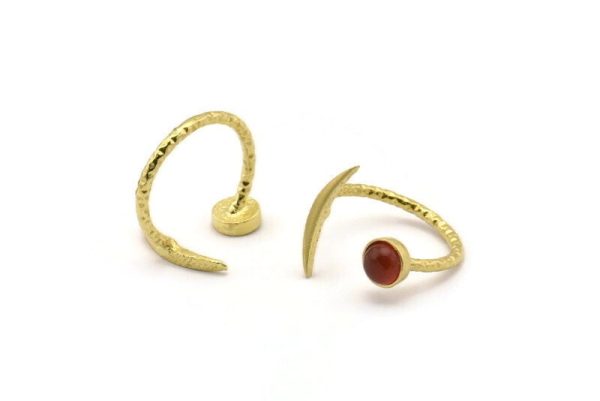 Brass Ring Settings, 6 Raw Brass Moon And Planet Ring With 1 Stone Setting - Pad Size 6mm V136 Online Sale - Image 3