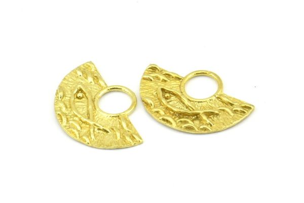 Brass Ethnic Pendant, 4 Raw Brass Semi Circle Fish Figure Pendants (28x19x1mm) E670 Hot on Sale - Image 2