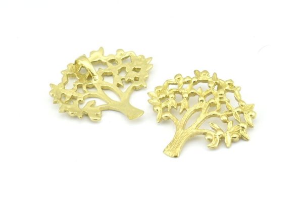 Brass Tree Pendant, 2 Raw Brass Tree Pendants With 1 Loop, Charms, Findings (33x36x1.2mm) BS 2436 For Cheap - Image 2