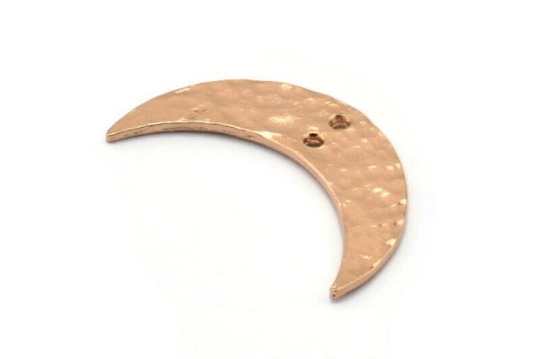 Hammered Moon Crescent Charm, 4 Rose Gold Plated Brass Hammered Moons with 2 Holes  (30x8x1.2mm) N0387 Q0066 on Sale