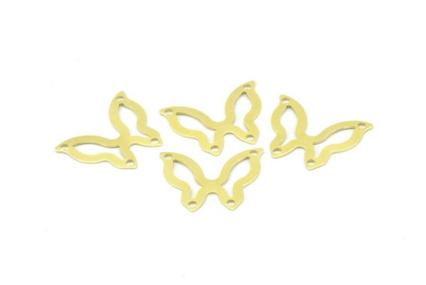 Brass Butterfly Connector, 50 Raw Brass Butterfly Connectors With 2 Holes, Charms, Earrings (19x15x0.40mm) B0301 Online - Image 2