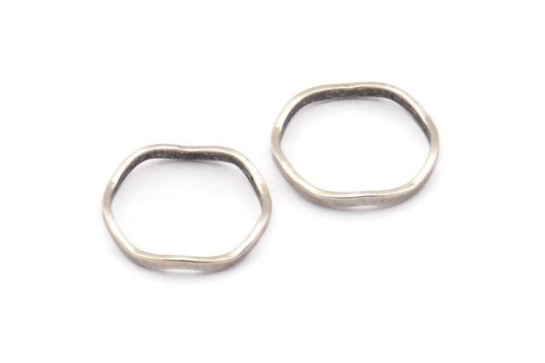 Antique Silver Circle Rings, 24 Antique Silver Plated Brass Wavy Circle Rings, Charms (15x0.80x1.5mm) BS 1758 H0554 Supply