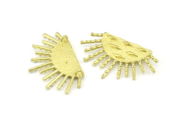 Moon and Sun, 3 Raw Brass Crescent Moon and Semi Sun Ethnic Pendants With 2 Loops, Findings, Charms (37x21x1mm) E659 Fashion - Image 3