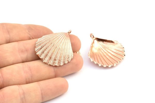 Rose Gold Shell Charm, 1 Rose Gold Plated Brass Sea Shell Charm with 1 Loop, Pendants, Charms, Findings (34x24mm) E285 Q0537 on Sale - Image 4