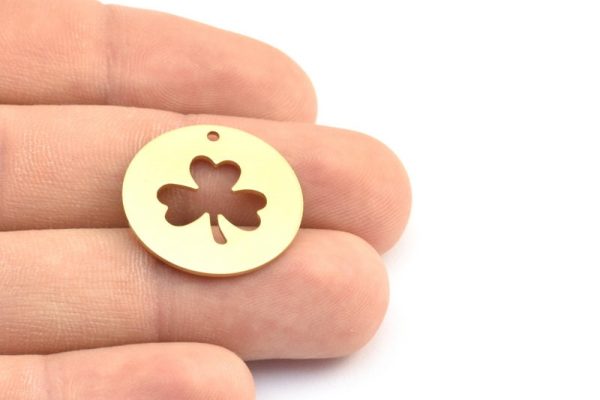 Brass Clover Necklace, 10 Raw Brass Clover Tags With 1 Hole, Findings, Charms (23x0.9mm) K629 Online - Image 4