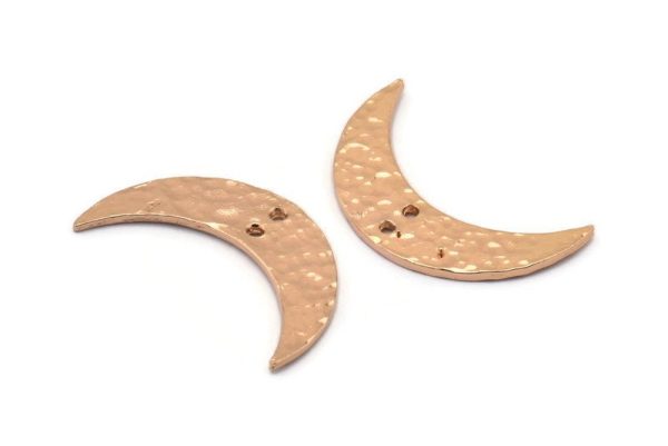 Hammered Moon Crescent Charm, 4 Rose Gold Plated Brass Hammered Moons with 2 Holes  (30x8x1.2mm) N0387 Q0066 on Sale - Image 2