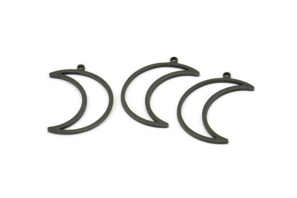 Crescent Moon Charm, 12 Oxidized Brass Black Crescent Moon Charms With 1 Loop (25x8.5x1mm) E101 S602 Online now - Image 2