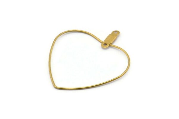 Brass Heart Earring, 24 Raw Brass Wire Heart Earring Charms With 2 Loops, Pendants, Findings (35x30x0.7mm) E564 For Sale