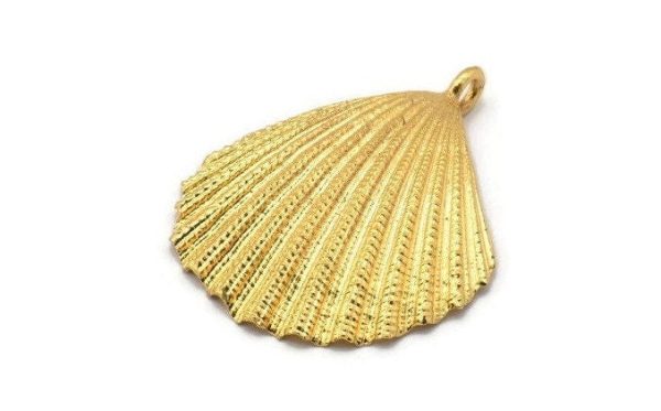 Gold Shell Charm, 1 Gold Plated Brass Sea Shell Charm with 1 Loop, Pendants, Charms, Findings (34x29mm) E285 Q0537 For Discount