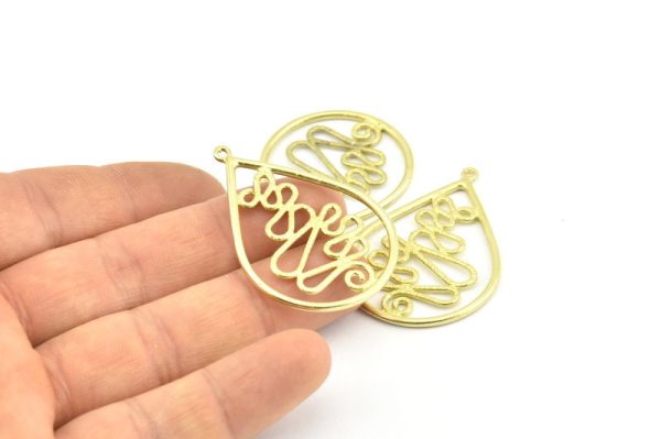 Brass Drop Earring, 2 Raw Brass Drop Earring Charms With 1 Loop, Pendants, Findings (42x30mm) V131 Fashion - Image 3