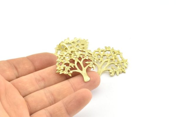 Brass Tree Pendant, 2 Raw Brass Tree Pendants With 1 Loop, Charms, Findings (33x36x1.2mm) BS 2436 For Cheap - Image 3