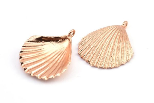 Rose Gold Shell Charm, 1 Rose Gold Plated Brass Sea Shell Charm with 1 Loop, Pendants, Charms, Findings (34x24mm) E285 Q0537 on Sale - Image 3