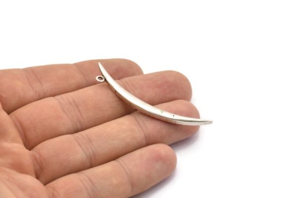 Antique Silver Crescent Pendant, 4 Antique Silver Plated Textured Wide Crescent Moon Necklace Pendants, Charms (54x4.5x2.7mm) N0171 Online - Image 3
