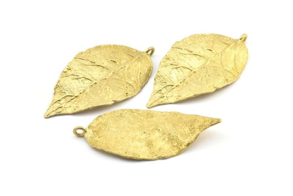 Brass Leaf Charm, 1 Raw Brass Leaf Charms With 1 Loop, Pendants, Earrings, Findings (60x30x1.4mm) E255 For Discount - Image 3