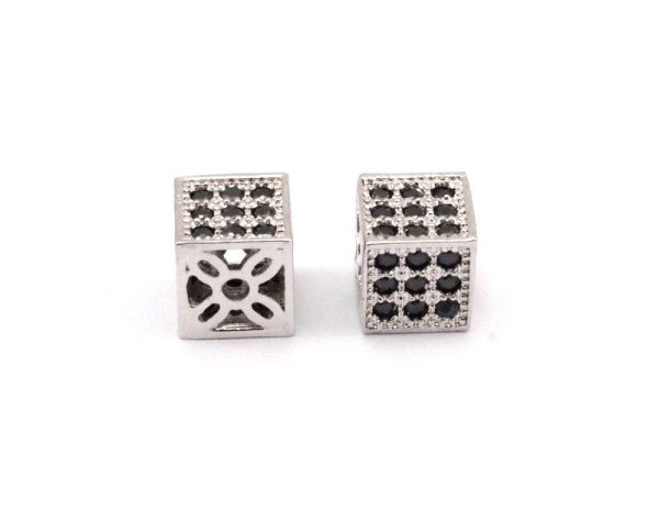 Cz Zirconia Silver Cube Bead 6mm Hole Size 1mm W1600816 B-4 Hot on Sale