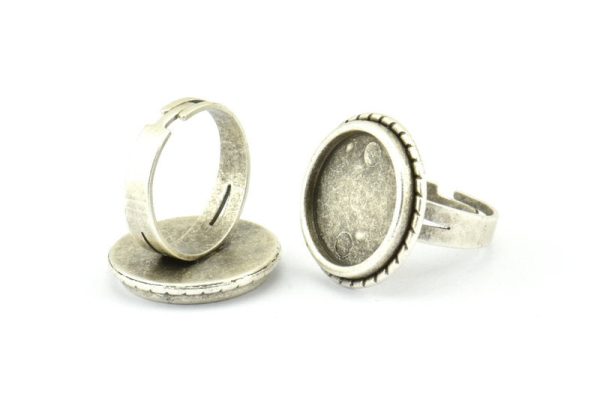 Alloy Ring Setting, 4 Antique Silver Plated Duke Ring Setting with Pad Size (16mm) H0625 Fashion - Image 2