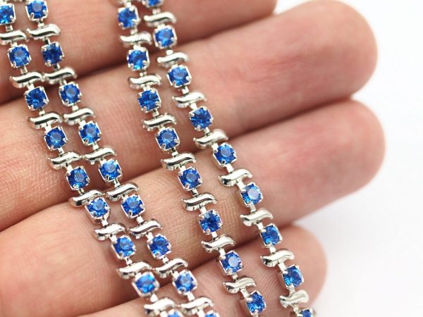 20 Cm Vintage 4.3 Mm Sapphire Crystal Rhinestone Chain With Silver Frame - Made In Austria Au18 Z157 Cheap - Image 5