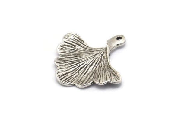 Ginkgo Leaf Pendant, 2 Antique Silver Plated Brass Leaf Charms (26x25mm) N0393 H0129 Online Hot Sale - Image 2