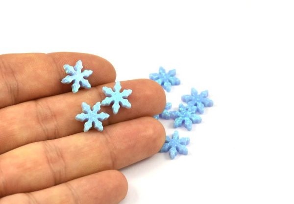 Blue Opal Snowflake, 1 Light Blue Synthetic Opal Snowflake Bead, Snowflake Charm, Beads (12mm) F060 For Sale - Image 3