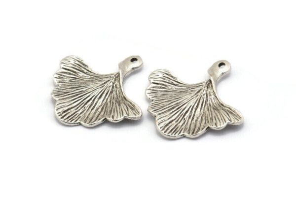 Ginkgo Leaf Pendant, 2 Antique Silver Plated Brass Leaf Charms (26x25mm) N0393 H0129 Online Hot Sale - Image 3