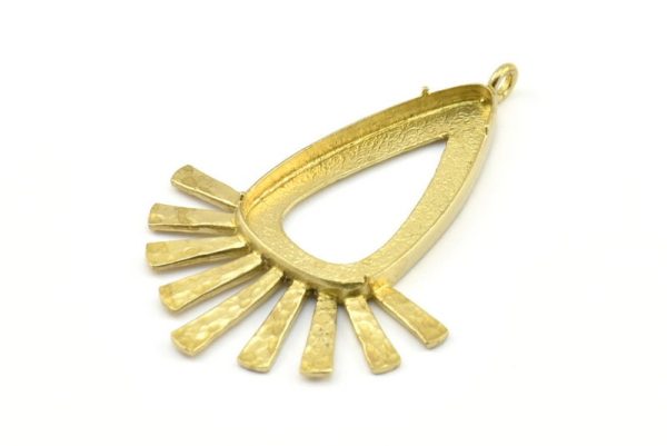 Brass Drop Pendant, 2 Raw Brass Drop Shape Hammered Sunny Pendants And 1 Pad Setting With 1 Loop (61x42.5x4.5mm) E258 Online now