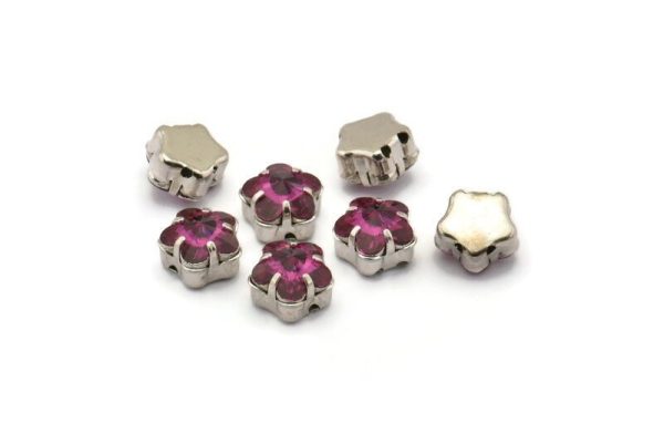4 Silver Brass Fuchsia Flower Swarovski Rhinestone Prong Setting 10mm Y269 Y261 Supply - Image 2