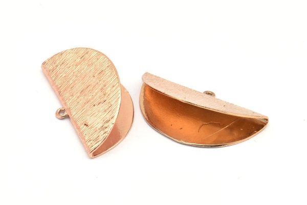 Half Moon Crimp, Rose Gold Plated Brass Textured Ribbon Crimp End With 1 Loop, Findings (36x18mm) BS 2000 Q0575 Online - Image 2