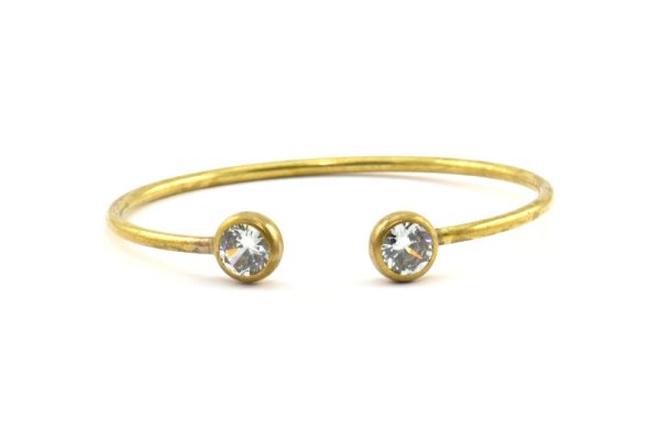 Wire Bohemian Cuff Zircon Bead Ending, 1 Raw Brass Open Wire Bracelets With CZ Zircon Bead Ending V082 For Sale