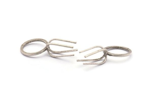 Claw Ring Settings, 2 Antique Silver Plated Brass 4 Claw Ring Blanks for Natural Stones N0118 H0431 Sale