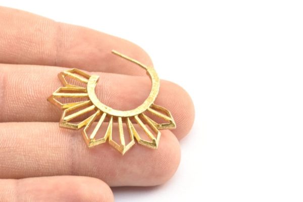 Brass Sun Earring, 2 Raw Brass Textured Sunny Earrings (36x34x2.5mm) E250 For Cheap - Image 4