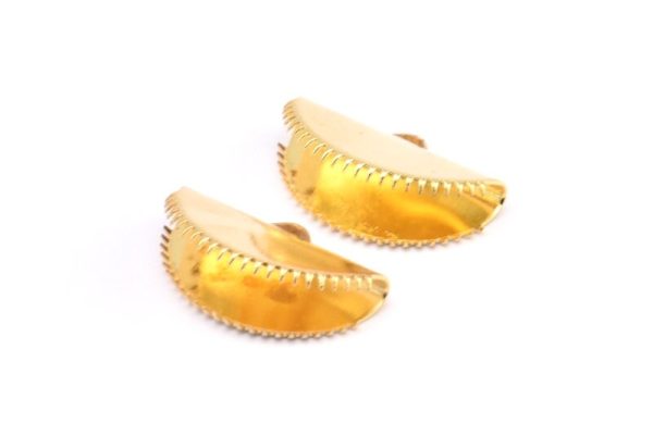 Half Moon Crimp, 6 Gold Plated Brass Ribbon Crimp End With 1 Loop, Findings (20x12mm) E145 Q0571 For Cheap