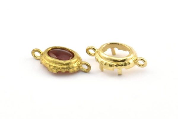 Brass Oval Setting, 10 Raw Brass Oval Settings With 2 Loops and 1 Pad Setting (17.5x10x3.4mm) BS 2031 For Sale