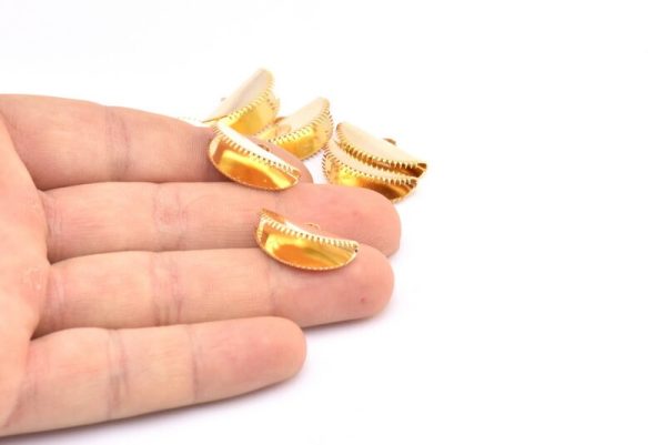 Half Moon Crimp, 6 Gold Plated Brass Ribbon Crimp End With 1 Loop, Findings (20x12mm) E145 Q0571 For Cheap - Image 3