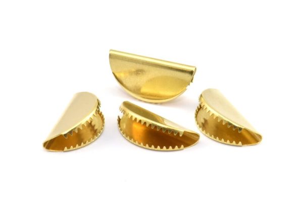 Half Moon Crimp, 6 Raw Brass Ribbon Crimp End Without Loop, Findings (30x15mm) A0679 Online Sale - Image 2
