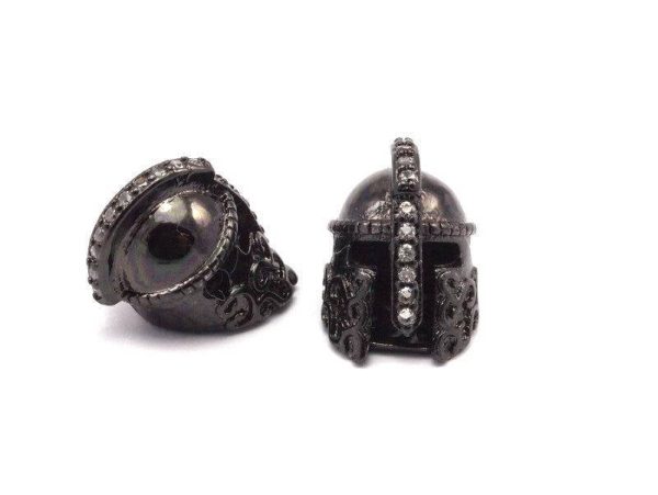 1 Pc Gunmetal Gladiator Helmet Beads, Cz Micro Pave Bead 15x10mm W00743 R61 Fashion