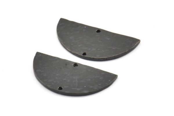 Hammered Half Moon, 2 Oxidized Brass Black Hammered Semi Circle Blanks with 2 Holes (30x15x1.2mm) N0340 S196 Cheap
