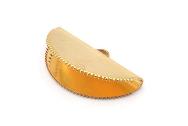 Half Moon Crimp, 2 Gold Plated Brass Ribbon Crimp End With 1 Loop, Findings (30x17.5mm) E144 Q0576 Online